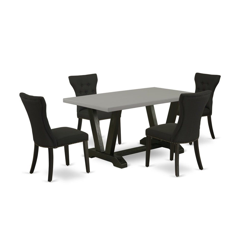 V696GPBUH-T 5-Piece Dining Ensemble Rectangular Table with V Design & 4 Upholstered Chairs