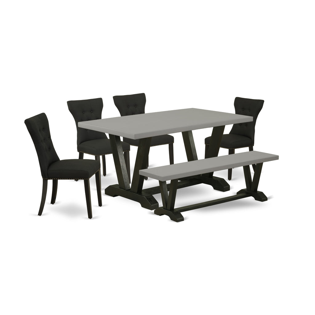V696GVS2C-4 Modern Dining Ensemble Rectangular Table with 4 Chic Chairs & Elegant Bench in Dual Tones