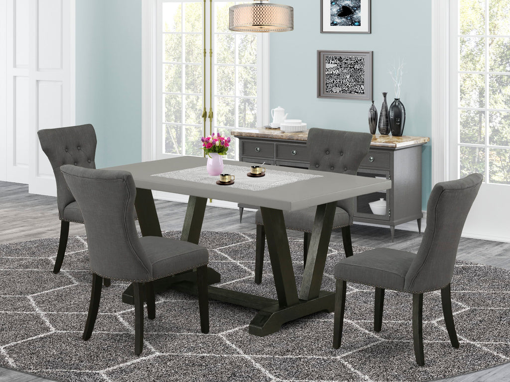 V696GW1N5-3 Five-Piece Dining Ensemble Rectangular Table with V-Shaped Supports & 4 Gotham Linen Chairs, Multi-Color, 36x60
