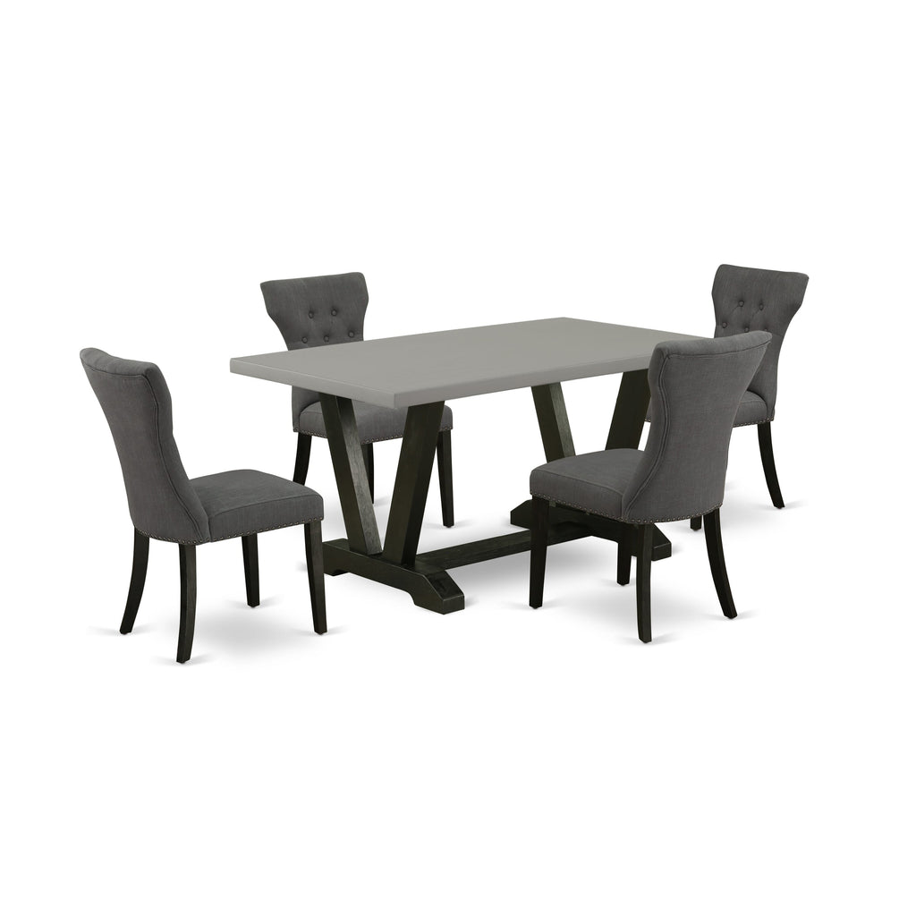 V696GW1N5-3 Five-Piece Dining Ensemble Rectangular Table with V-Shaped Supports & 4 Gotham Linen Chairs, Multi-Color, 36x60