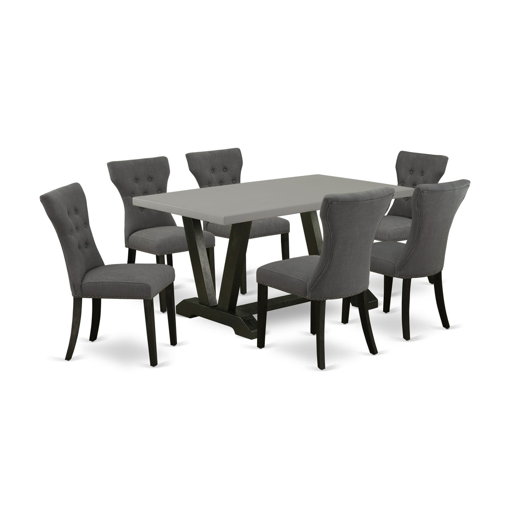 V696GV6K4-1 Chic 7-Piece Dining Ensemble V-Legged Rectangular Table & 6 Stylish Parson Chairs, Rosy Details, 36x60 In