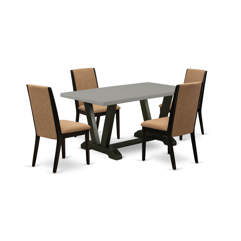 V696LD1BK-S 5-Piece Dining Ensemble Rectangular Table with Stylish V-Legs & 4 Plush Linen Chairs, Multi-Toned 36x60''