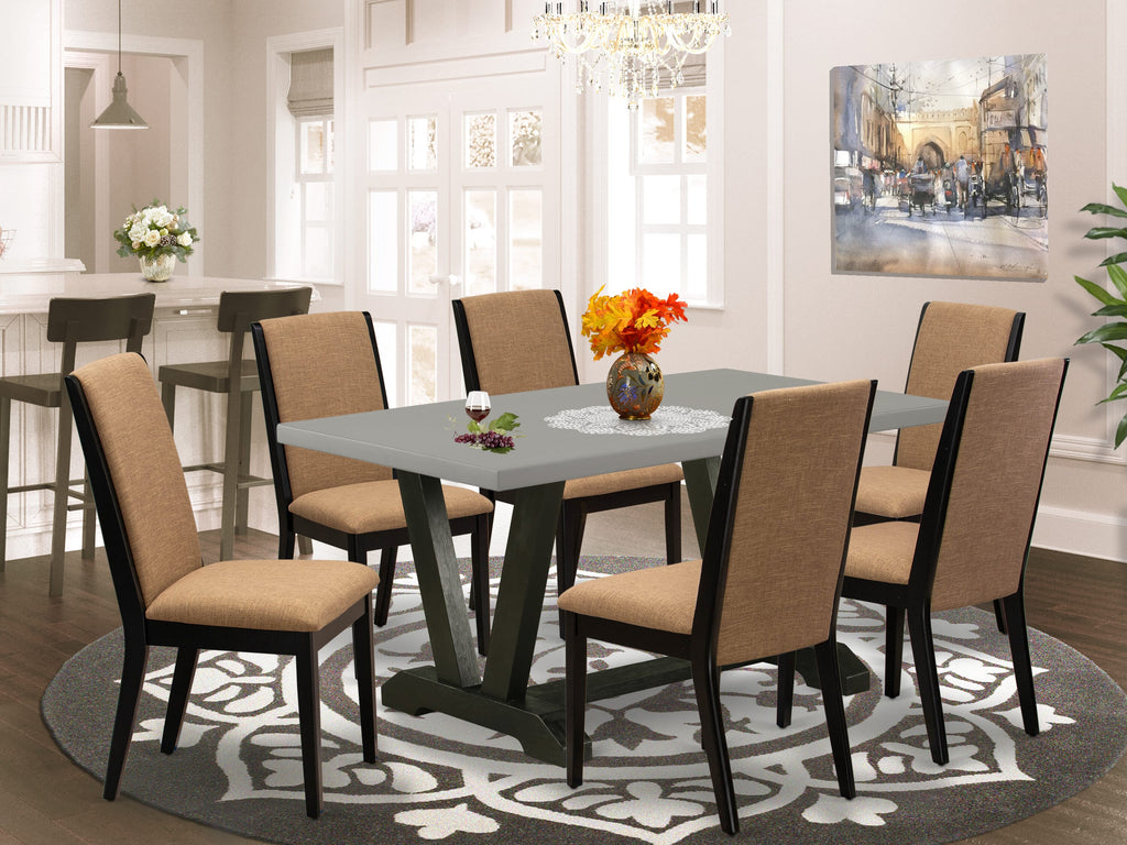 V696LUA28-7 7-Piece Dining Set with Table & Chairs in Linen Fabric, Multi-Color with V-Legs, 36x60