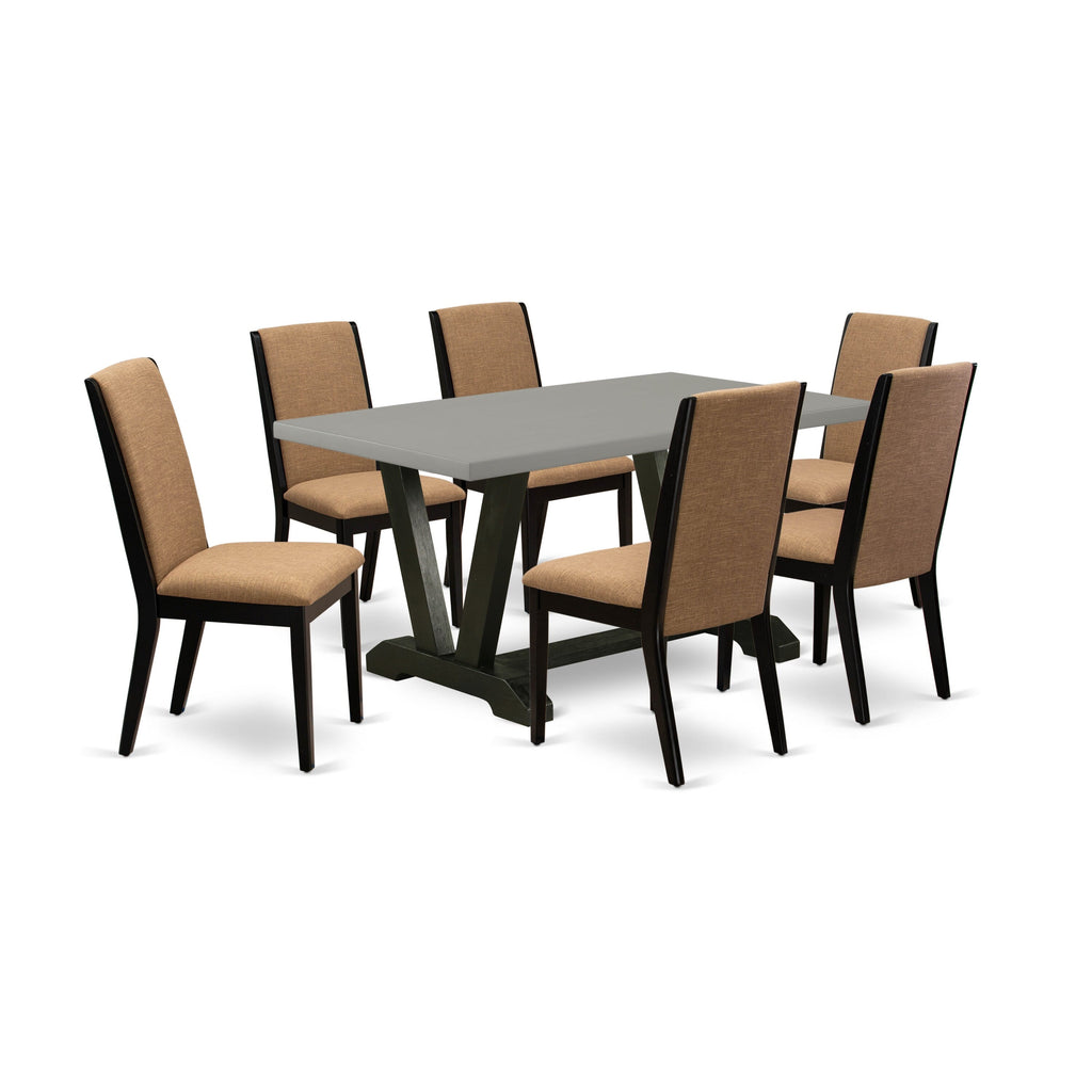 V696LUA28-7 7-Piece Dining Set with Table & Chairs in Linen Fabric, Multi-Color with V-Legs, 36x60