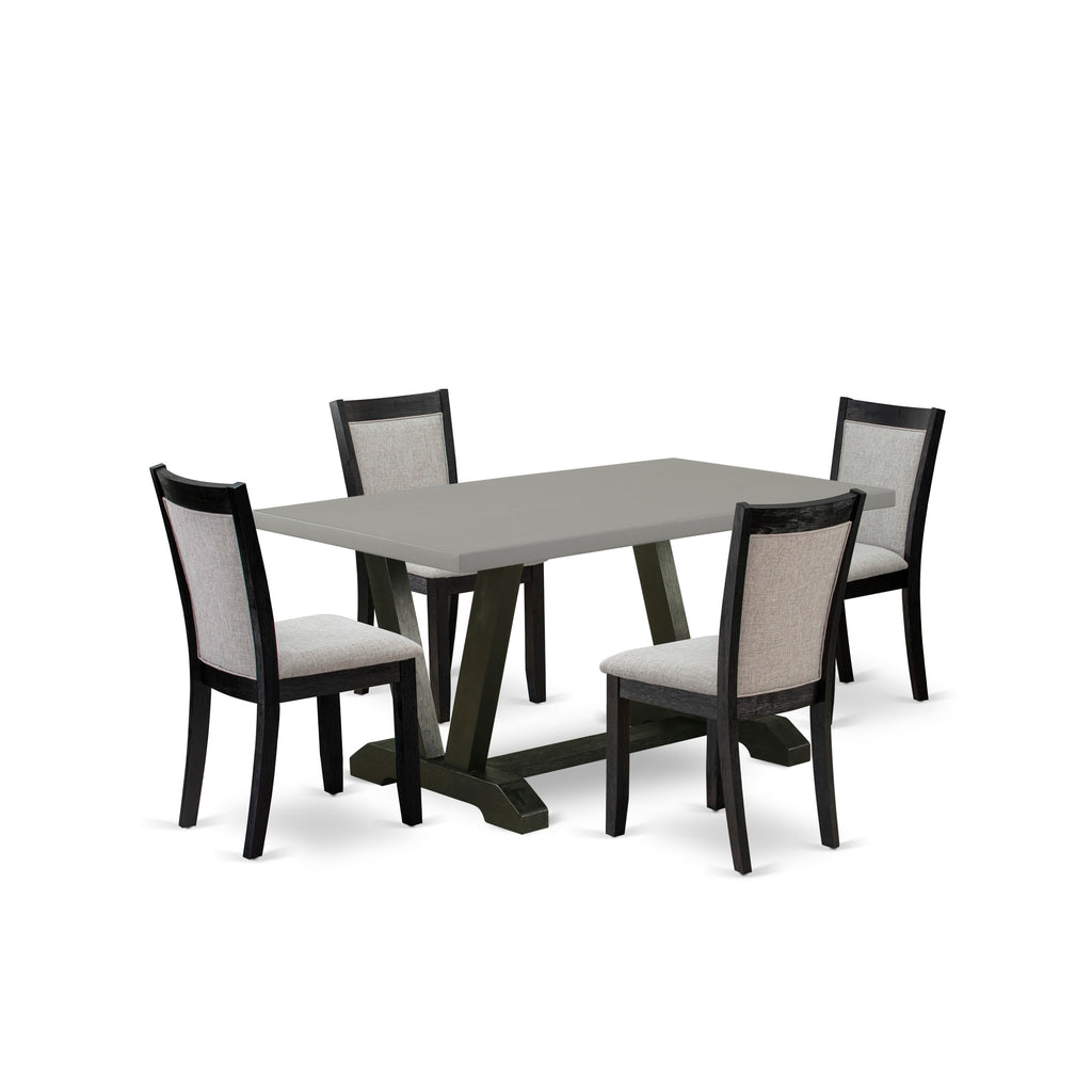V696MIYMS-8 Modern 5-Piece Dining Ensemble with V-Leg Table and 4 Shitake Upholstered Chairs, 36x60 Inches, Multi-Color