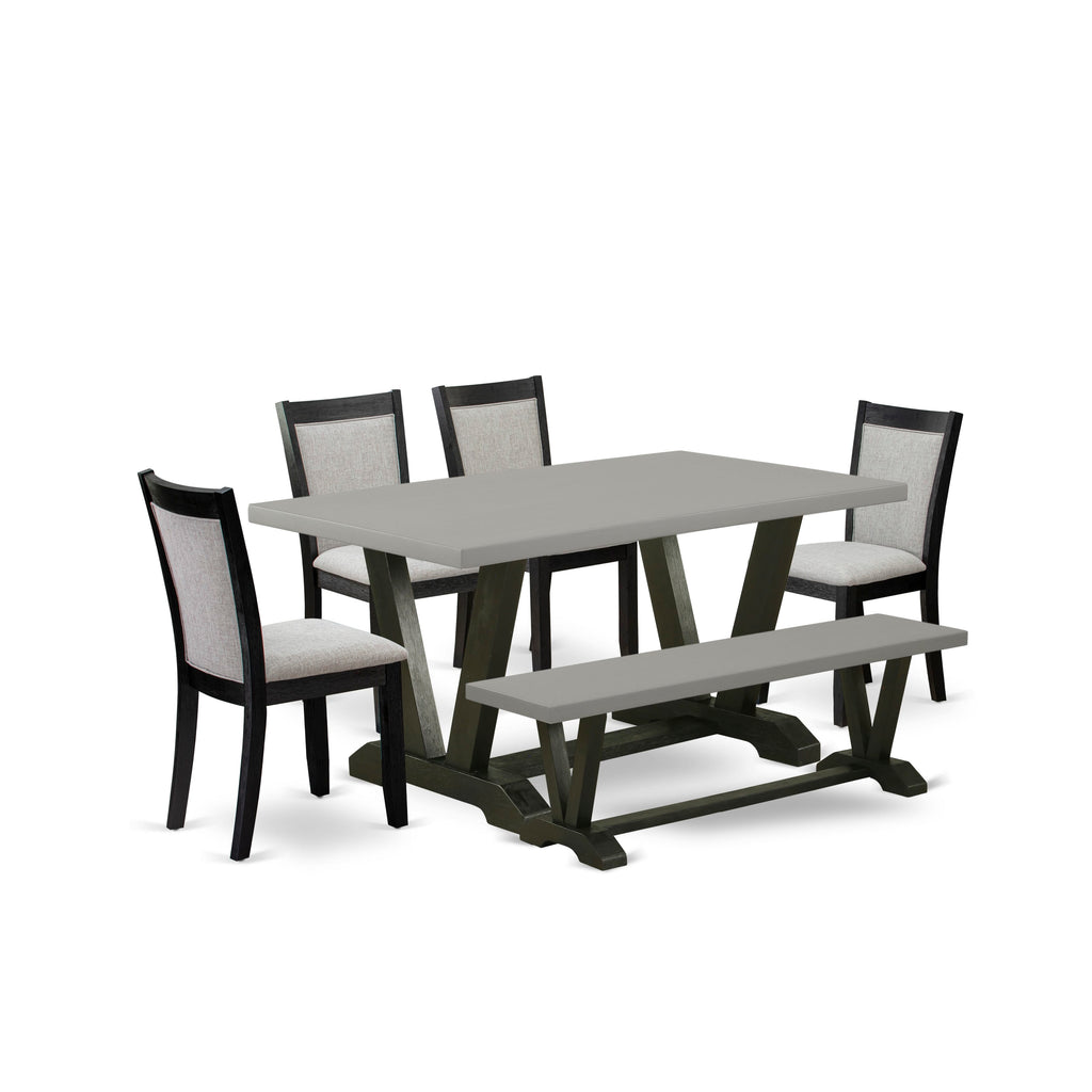 V696MGHVA-I 6 Piece Dining Room Set Featuring Rectangle Table & Parson Chairs with Bench, Multi-Color Elegance