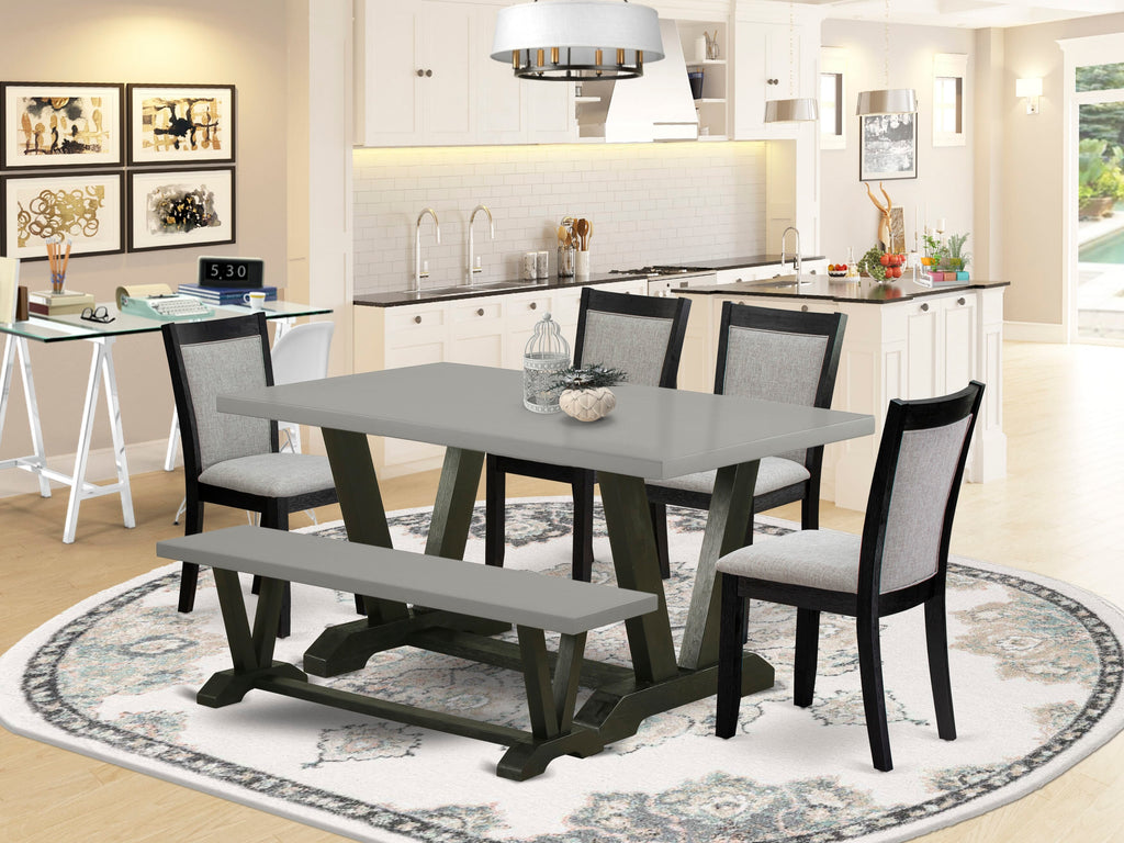 V696MGHVA-I 6 Piece Dining Room Set Featuring Rectangle Table & Parson Chairs with Bench, Multi-Color Elegance