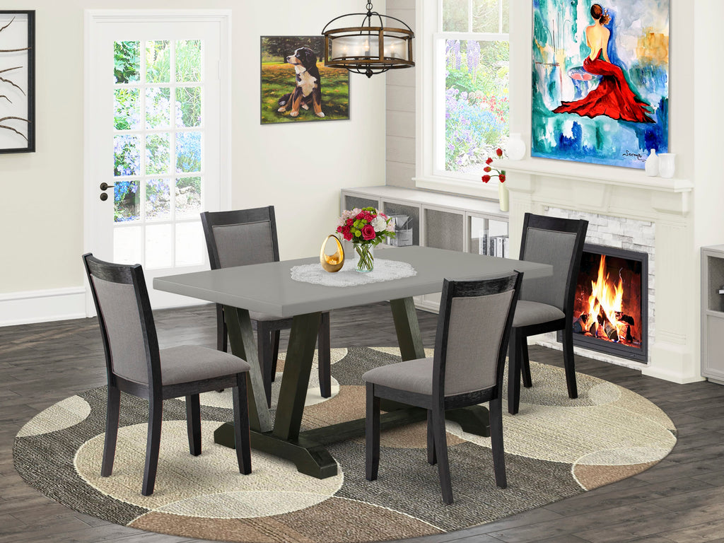 V696M7BE2-2 Transformative 5-Piece Dining Ensemble, V-Legged Table & 4 Gotham Grey Accent Chairs - 36x60