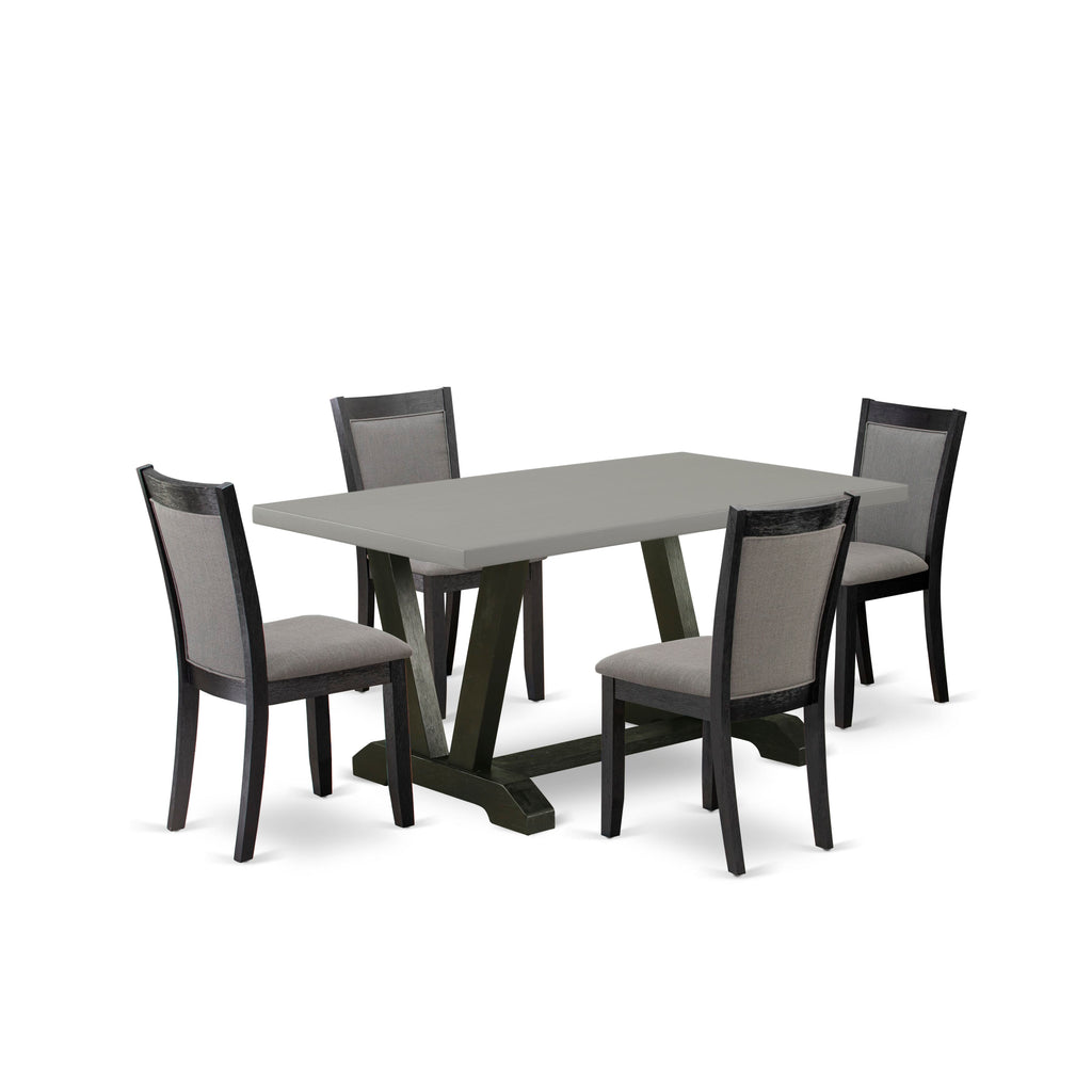 V696M7BE2-2 Transformative 5-Piece Dining Ensemble, V-Legged Table & 4 Gotham Grey Accent Chairs - 36x60