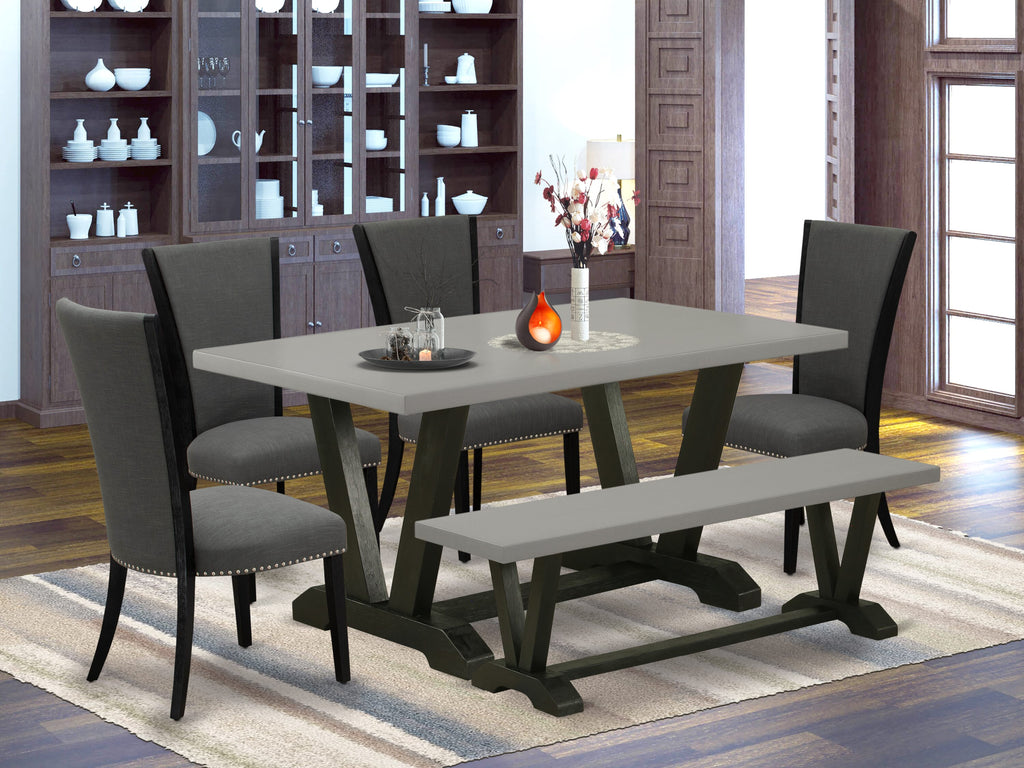 Stylish V696VFVO9-2 Dining Ensemble with Rectangle Table, V-Legs, 4 Chic Chairs & Bench - Multi-Colored Elegance