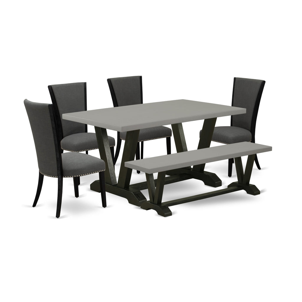 Stylish V696VFVO9-2 Dining Ensemble with Rectangle Table, V-Legs, 4 Chic Chairs & Bench - Multi-Colored Elegance