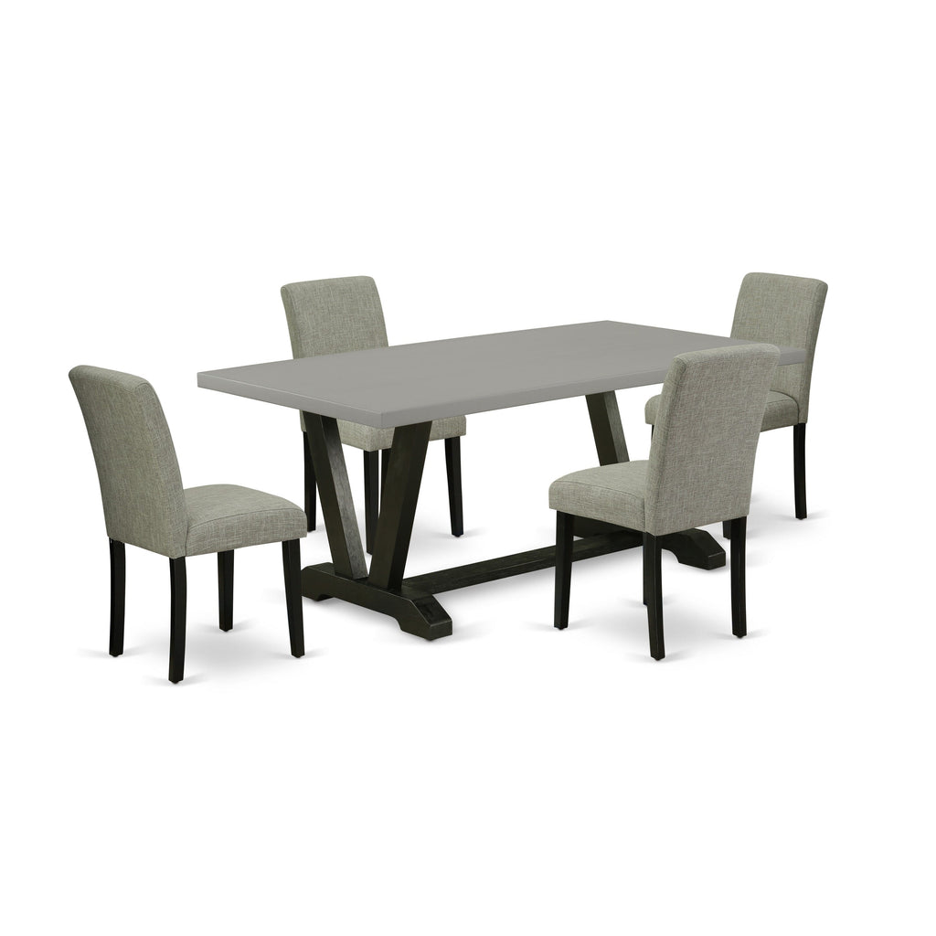 V697A5FLB-L 5 Piece Dining Collection for 4 - V-Leg Rectangle Table & Shitake Upholstered Parson Chairs, Multi-Color