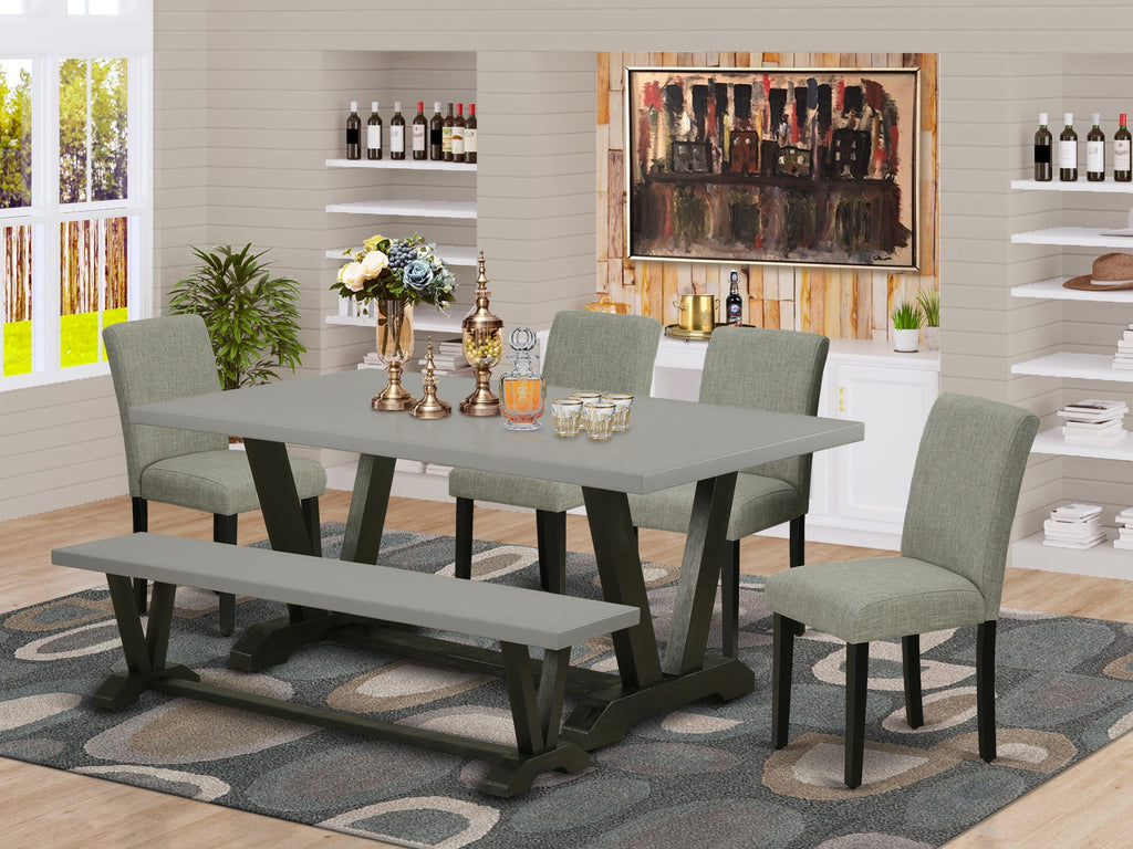 V697AK5RE-4 Dining Room Set with Rectangle Table, V-Leg, Upholstered Chairs, Bench - Multi-Color Delight