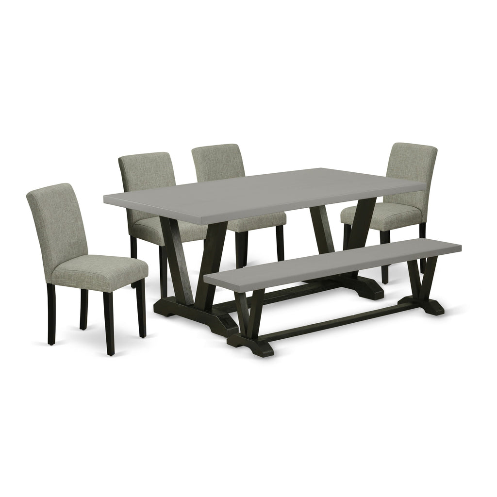V697AK5RE-4 Dining Room Set with Rectangle Table, V-Leg, Upholstered Chairs, Bench - Multi-Color Delight