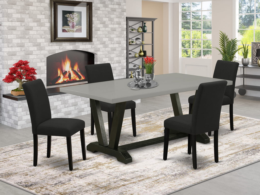 Gorgeous V697AA8B2-Q 5-Piece Dining Ensemble Rectangular Table with Stylish V-Legs and Black Upholstered Chairs