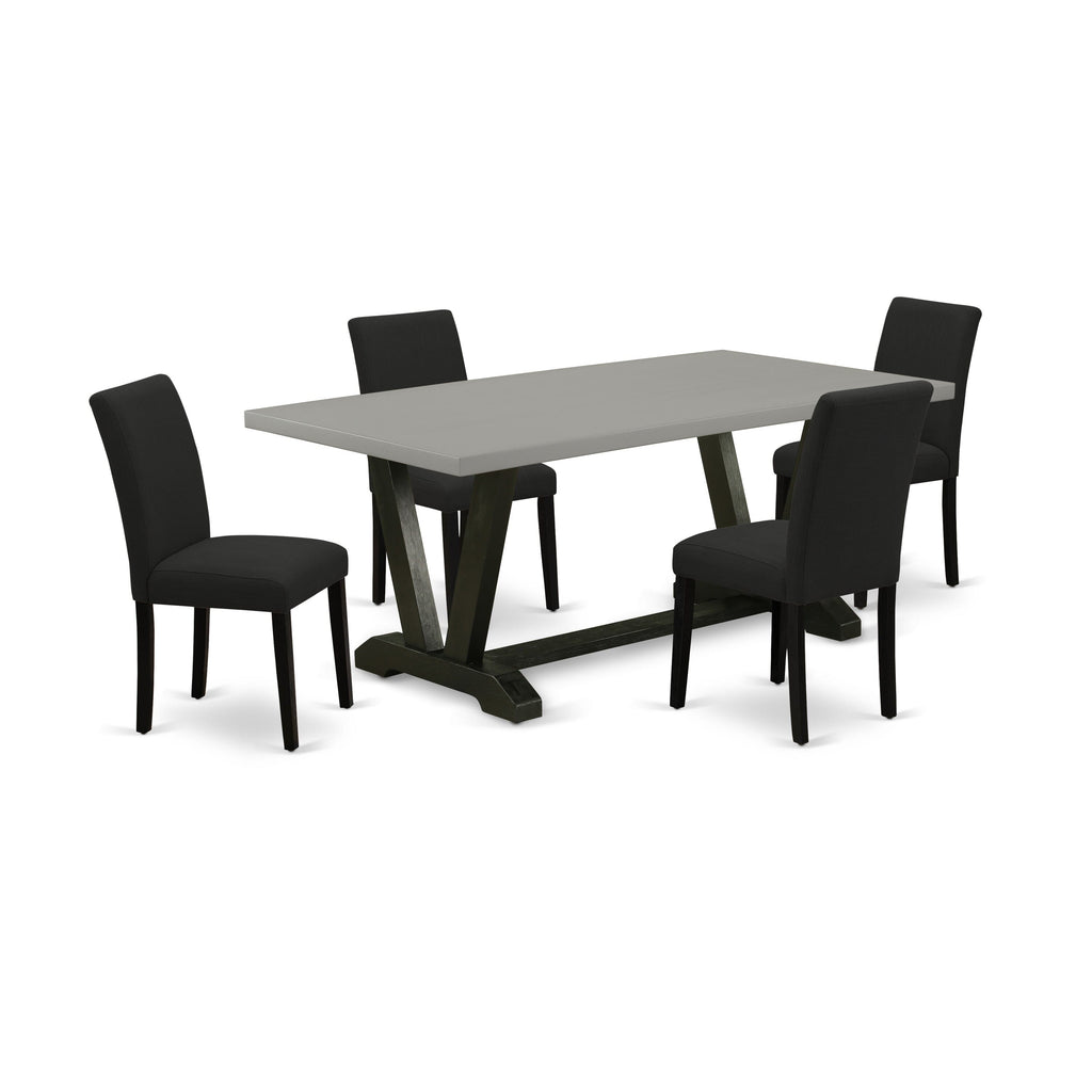 Gorgeous V697AA8B2-Q 5-Piece Dining Ensemble Rectangular Table with Stylish V-Legs and Black Upholstered Chairs