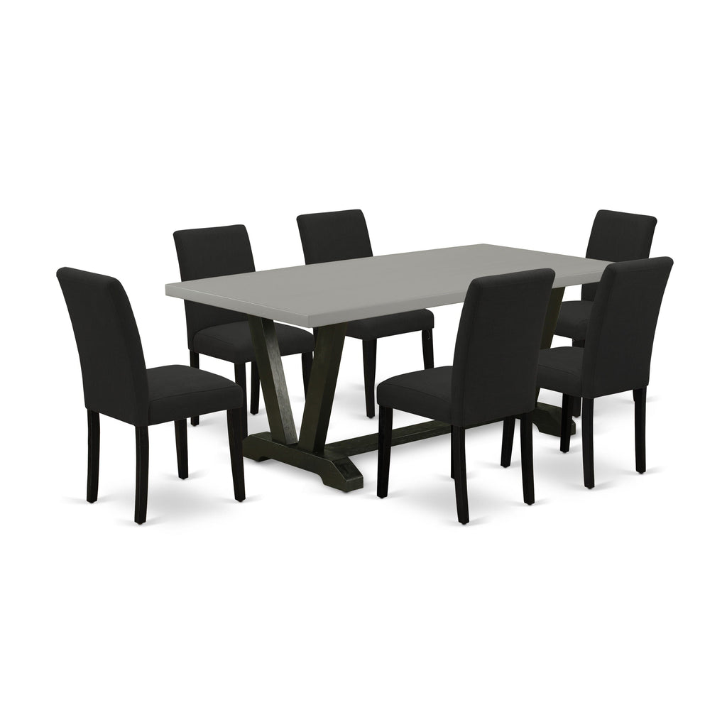 V697AMXX6-H Dining Set Wood Table with V-Legs & 6 Linen Upholstered Chairs, Multi-Tone, 40x72 Inches