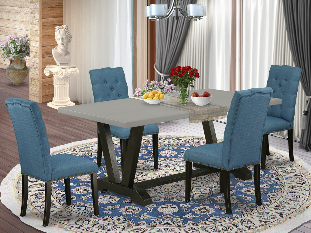V697EGA5F-Z Stylish 5-Piece Dining Set with Rectangular Table and Colorful Chairs