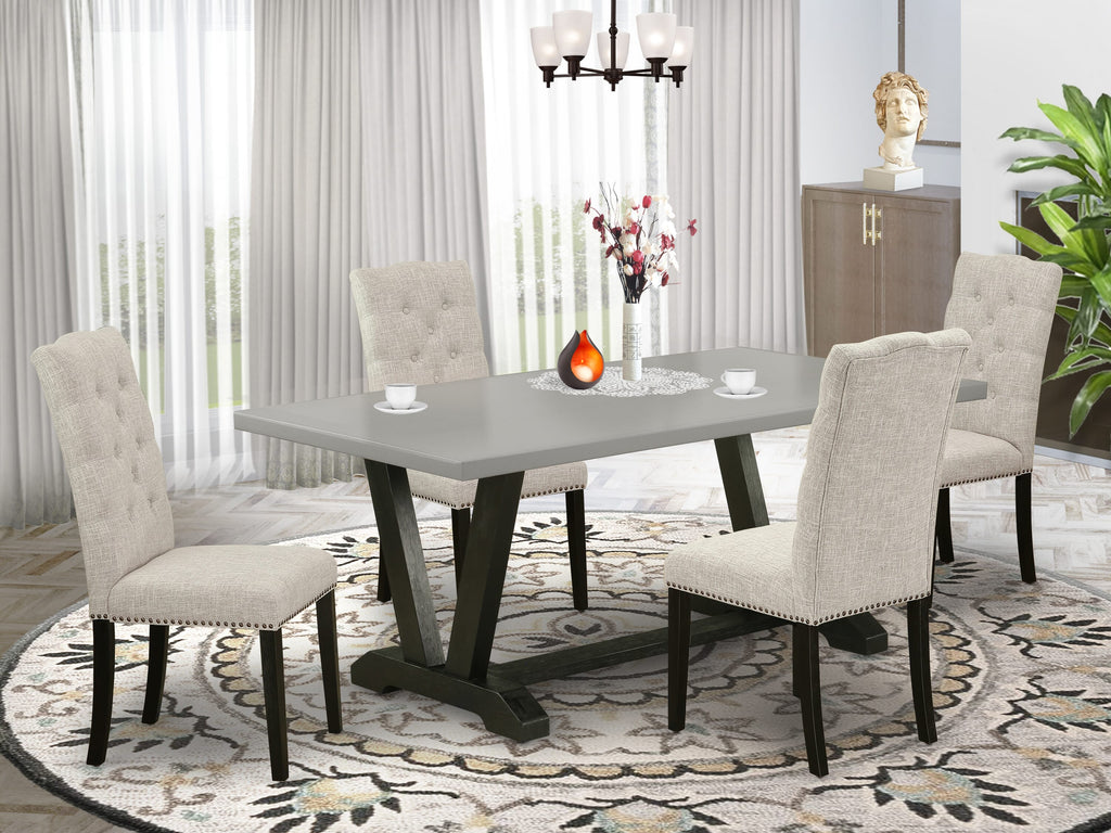 V697EGLX4-9 Contemporary Gathering Ensemble with Rectangular V-Leg Table and Four Parsons Chairs