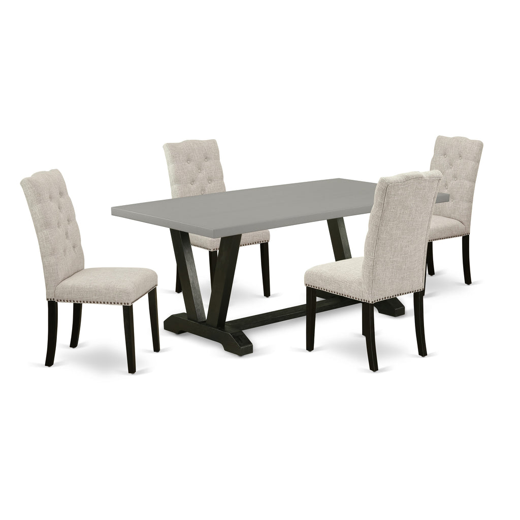 V697EGLX4-9 Contemporary Gathering Ensemble with Rectangular V-Leg Table and Four Parsons Chairs