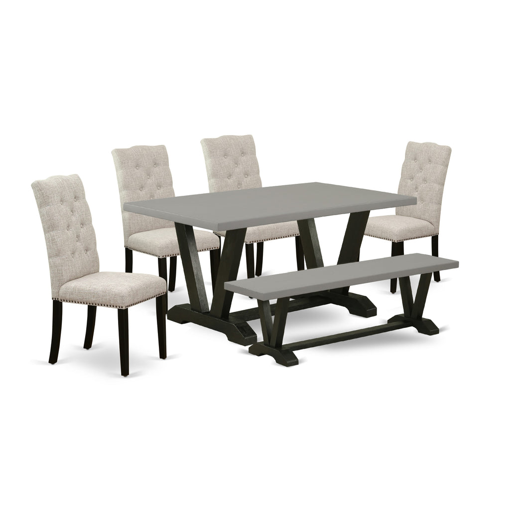 Dining Set V697EX535-T 6-Piece V-Legs Table, Fabric Parsons & Bench
