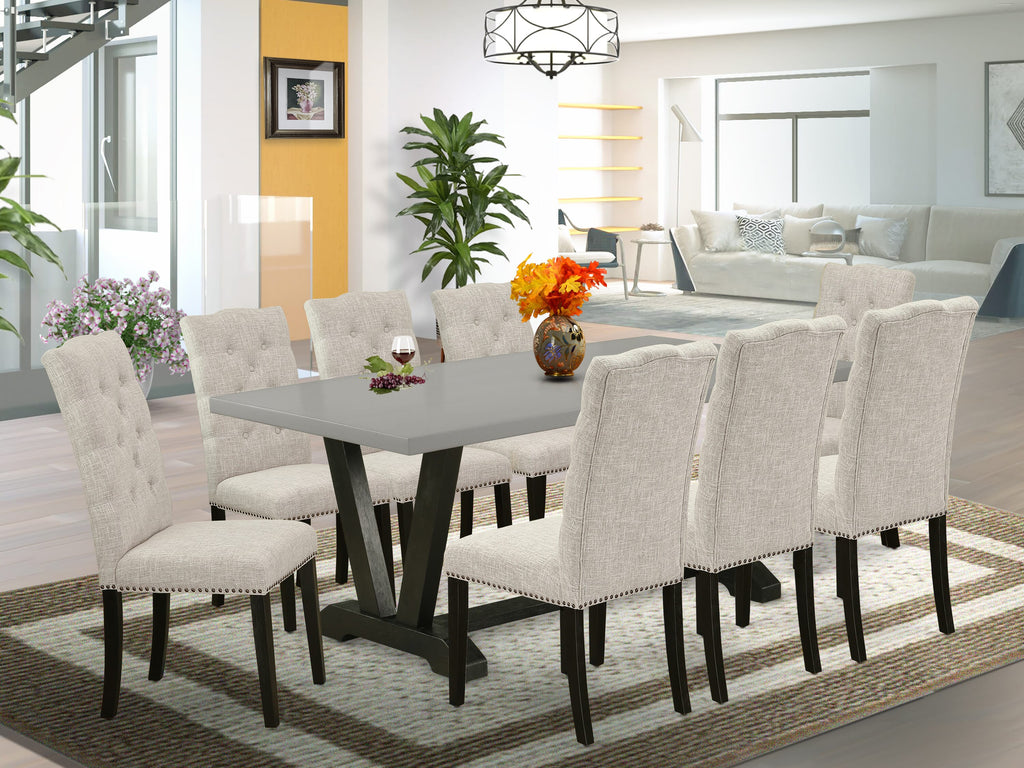 V697EK1B2-1 9-Piece Dining Set with V-Leg Rectangle Table & 8 Doeskin Parson Chairs, 40x72 Inches