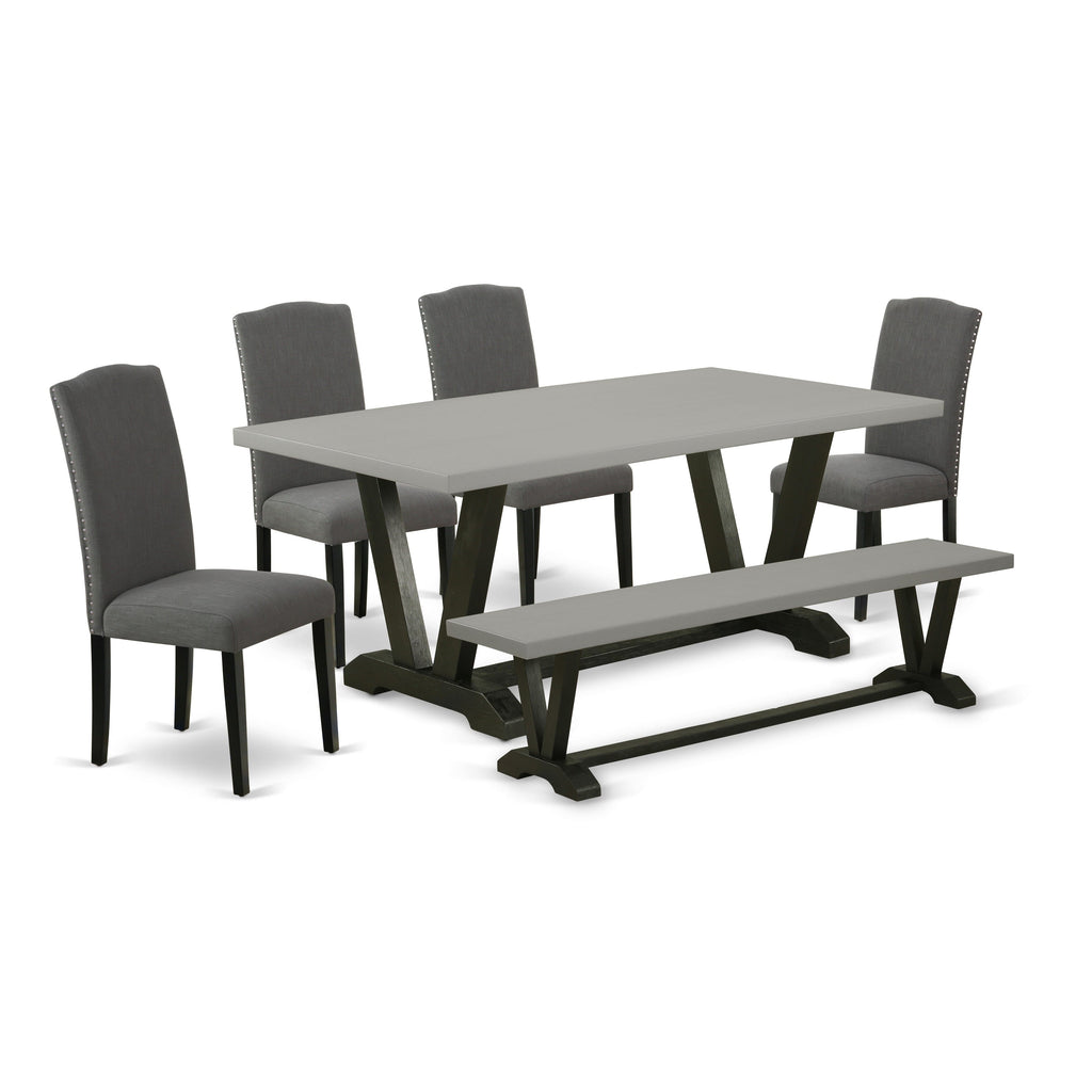 V697ETHAF-T 6 Piece Rectangle Dining Ensemble - V-Legged Table with Parson Chairs & Bench, 40x72 Multi-Color Set