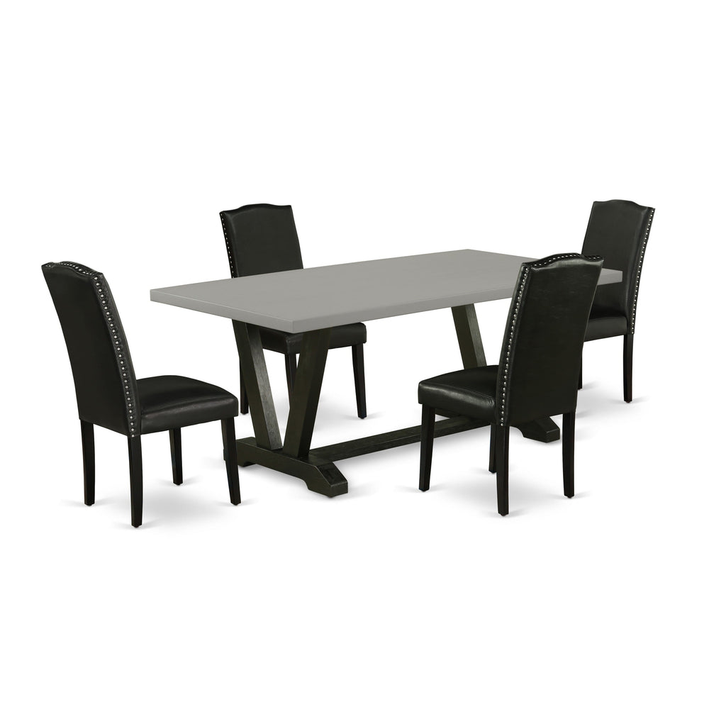 V697E5H83-0 Dinette Set 5-Piece Table with V-Shape Legs & 4 Black Parson Chairs, 40x72 In, Multi-Color