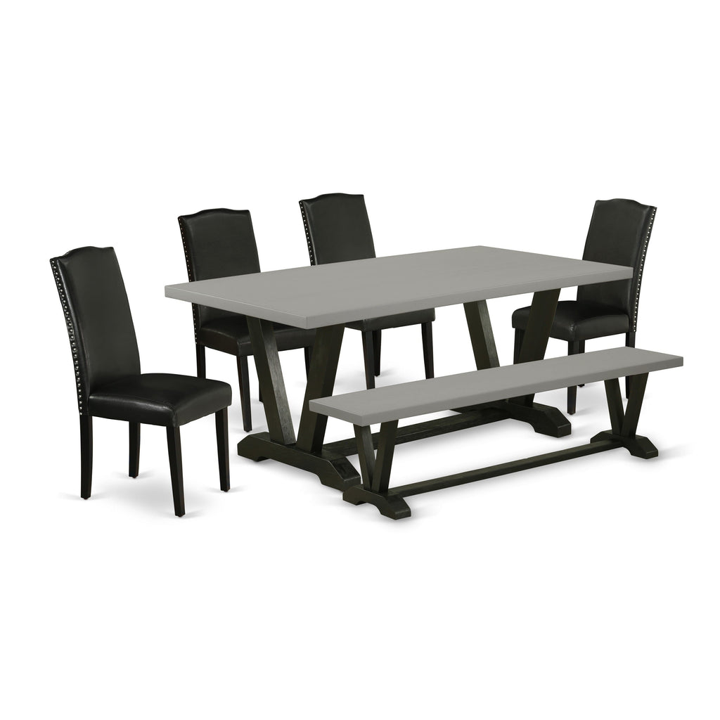 V697EV3TL-0 6-Piece Contemporary Dining Set w/ Rectangular Table & V-Legs, 4 Leather Parson Chairs & Bench