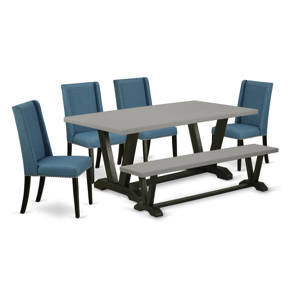 V697FV0ZG-Q Stunning Six-piece Dining Ensemble Includes 40x72 Table, Blue Parson Chairs & Bench