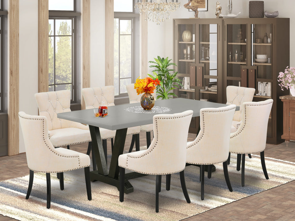 9-Piece Dining Ensemble, Rectangular Table with V-Legs & 8 Parson Chairs  V697FJC86-F