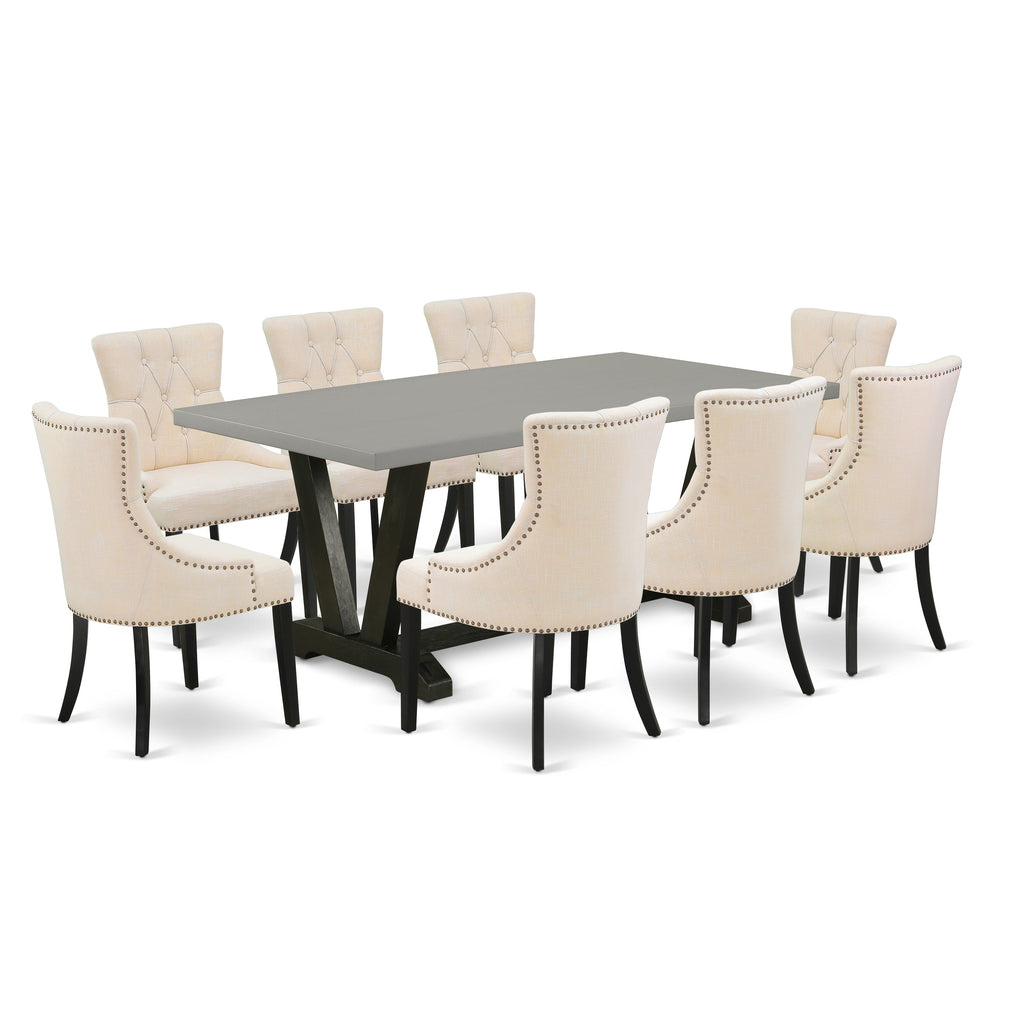 9-Piece Dining Ensemble, Rectangular Table with V-Legs & 8 Parson Chairs  V697FJC86-F