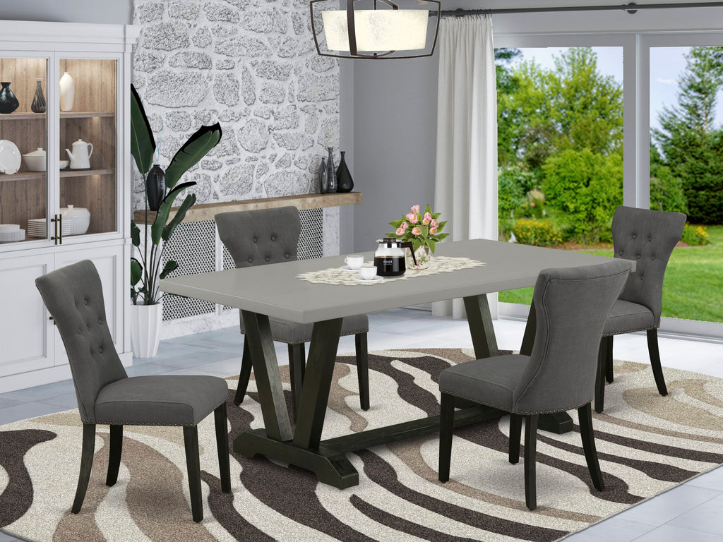 V697GP3P5-P 5 Item Dining Arrangement with V-Leg Table and 4 Gotham Upholstery Chairs, 40x72-Inch Mix