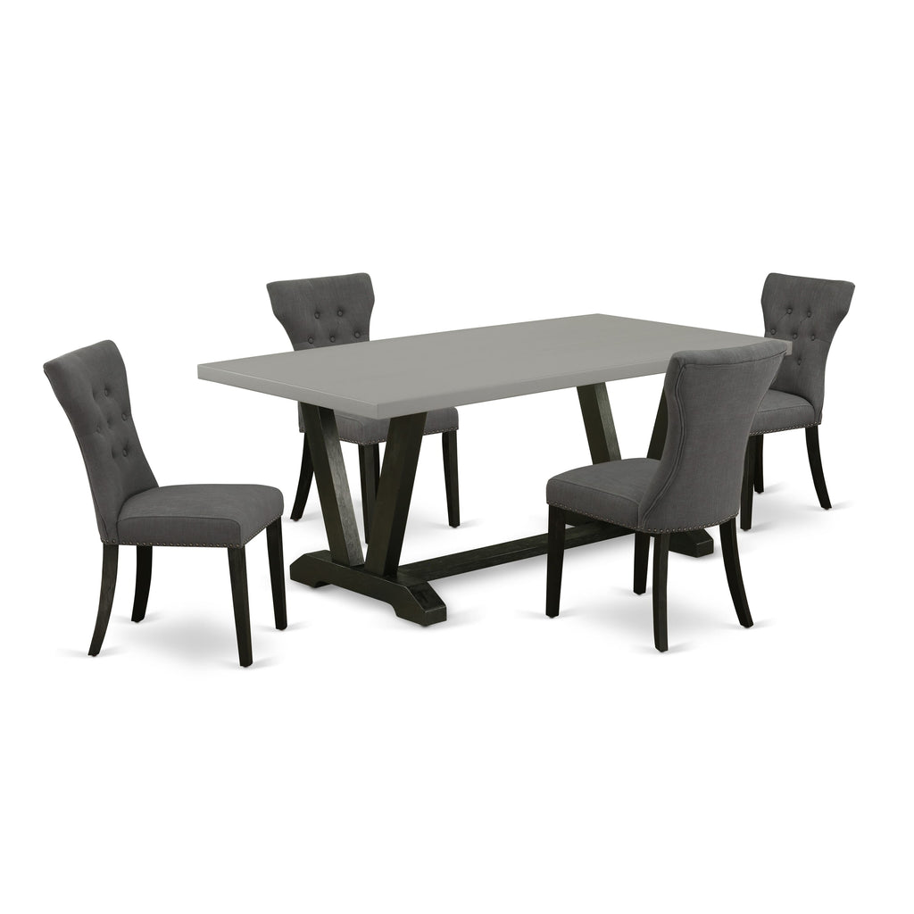 V697GP3P5-P 5 Item Dining Arrangement with V-Leg Table and 4 Gotham Upholstery Chairs, 40x72-Inch Mix