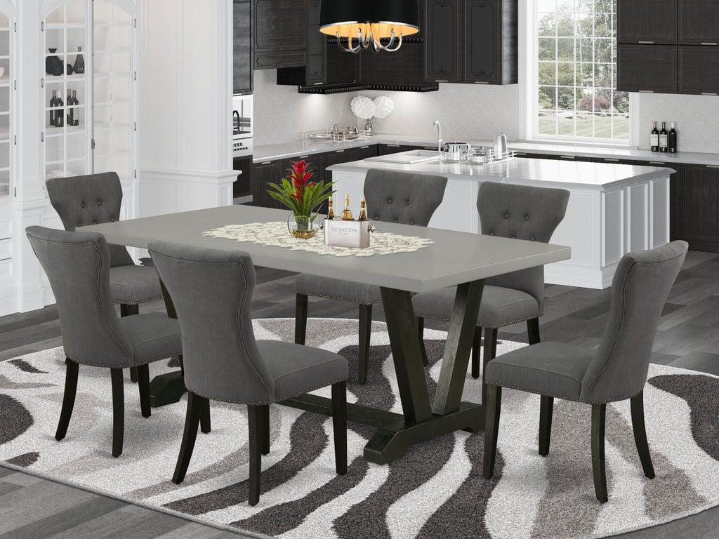 V697GKE31-Y 7-Piece Set Dining Table with V-Legs & 6 Parsons Chairs, Multi-Color, 40x72