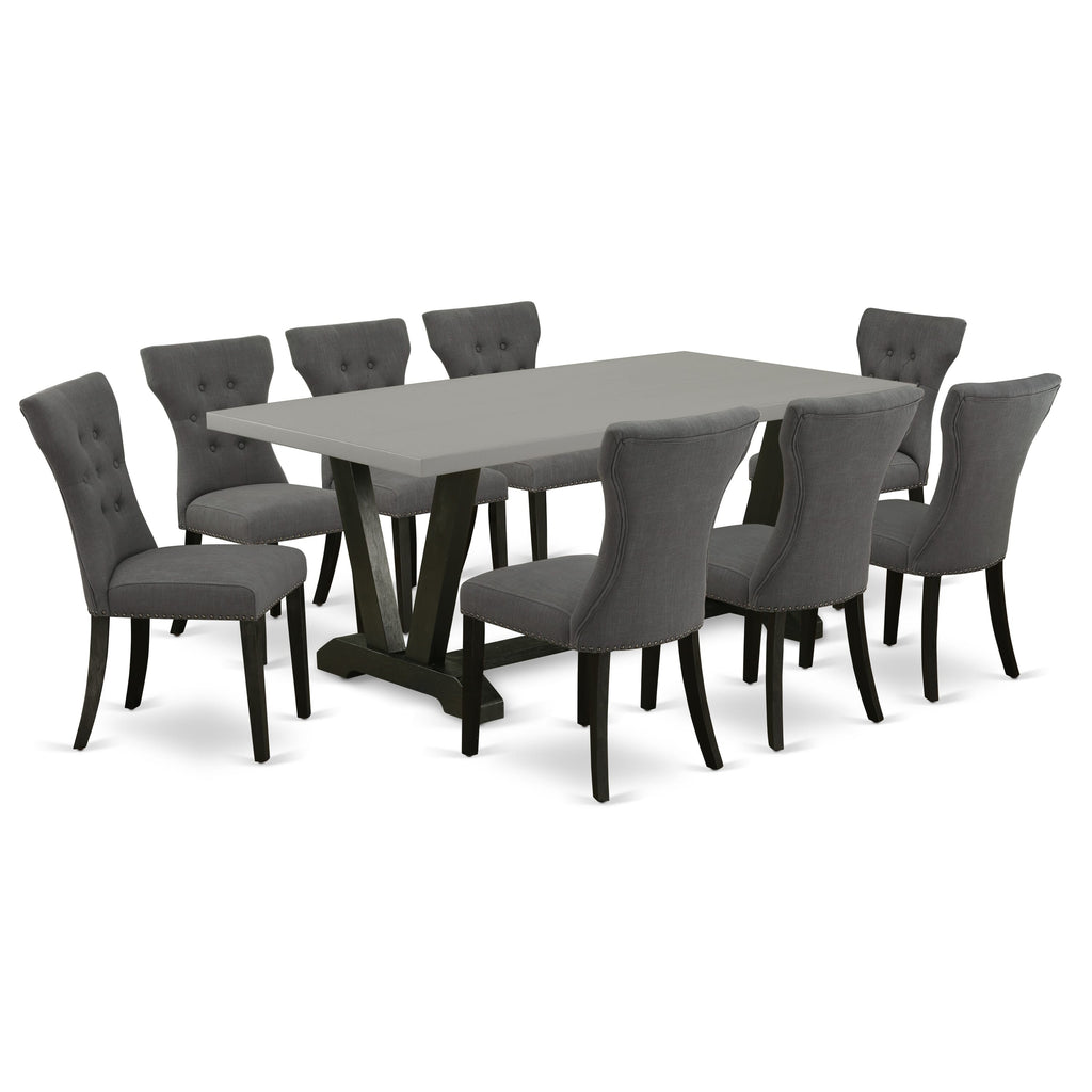 V697G47L0-T 9-Piece Dining Set with Rectangle Table and 8 Upholstered Chairs, 40x72 Multi-Color
