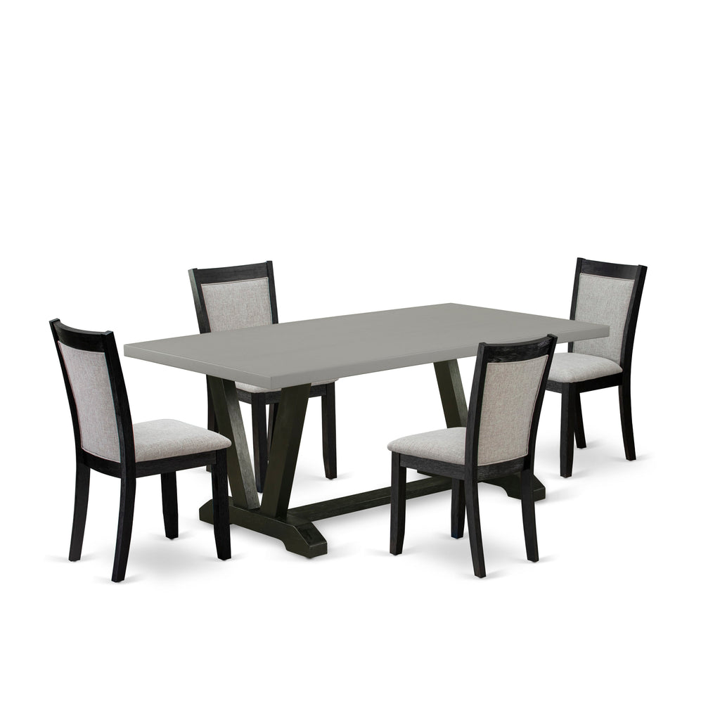 V697MYTPX-D Elegant 5-Piece Dining Ensemble with V-Leg Table & Shitake Linen Parsons Chairs, 40x72'' Multi-Hue