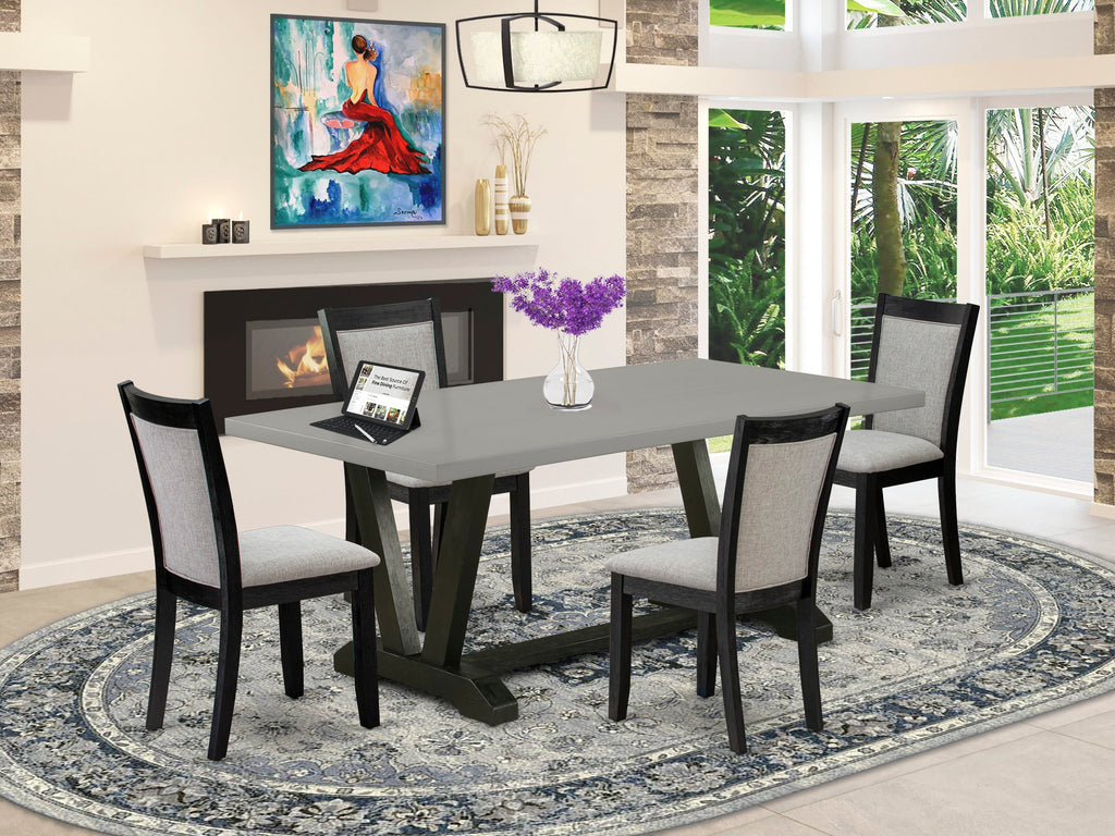 V697MYTPX-D Elegant 5-Piece Dining Ensemble with V-Leg Table & Shitake Linen Parsons Chairs, 40x72'' Multi-Hue