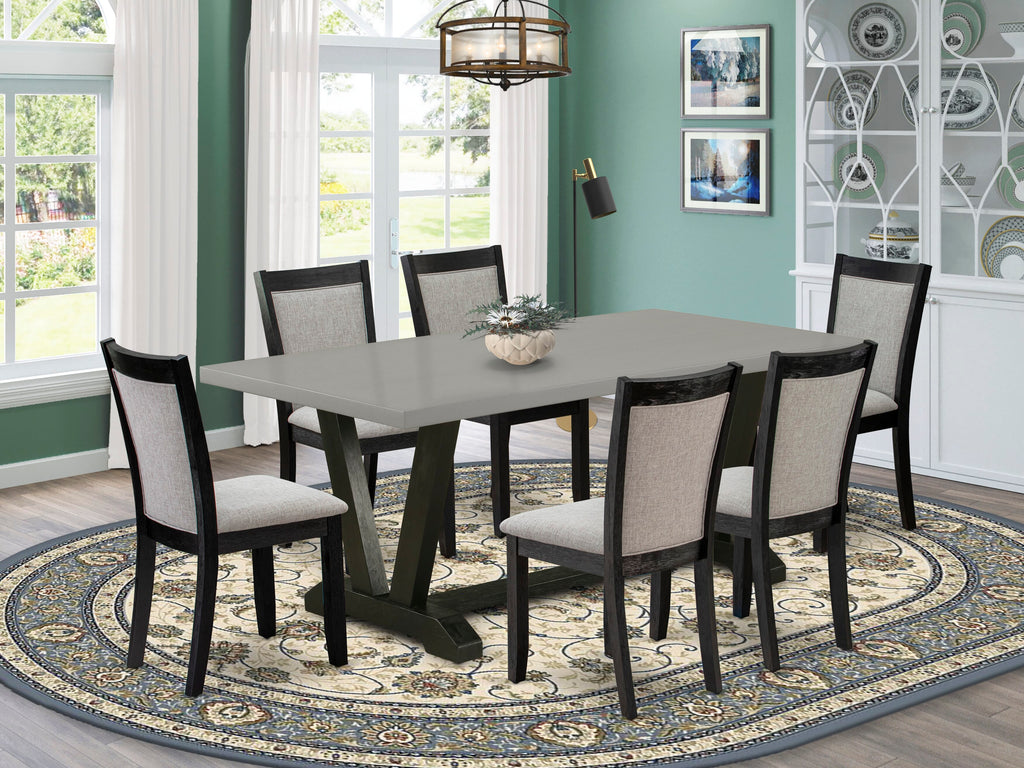 7-Piece V697MLI2C-G Dining Set with Stylish V-Leg Table & Linen Chairs, Multi-Toned