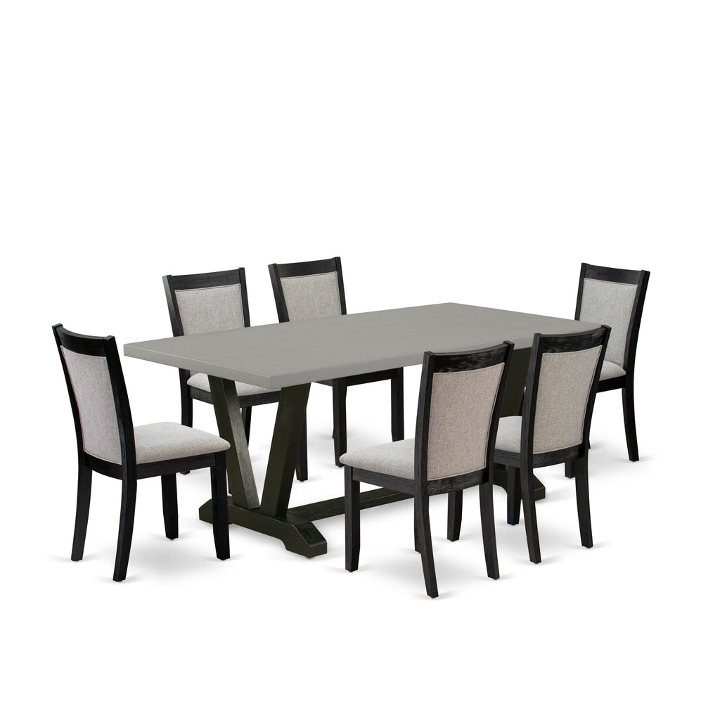 7-Piece V697MLI2C-G Dining Set with Stylish V-Leg Table & Linen Chairs, Multi-Toned