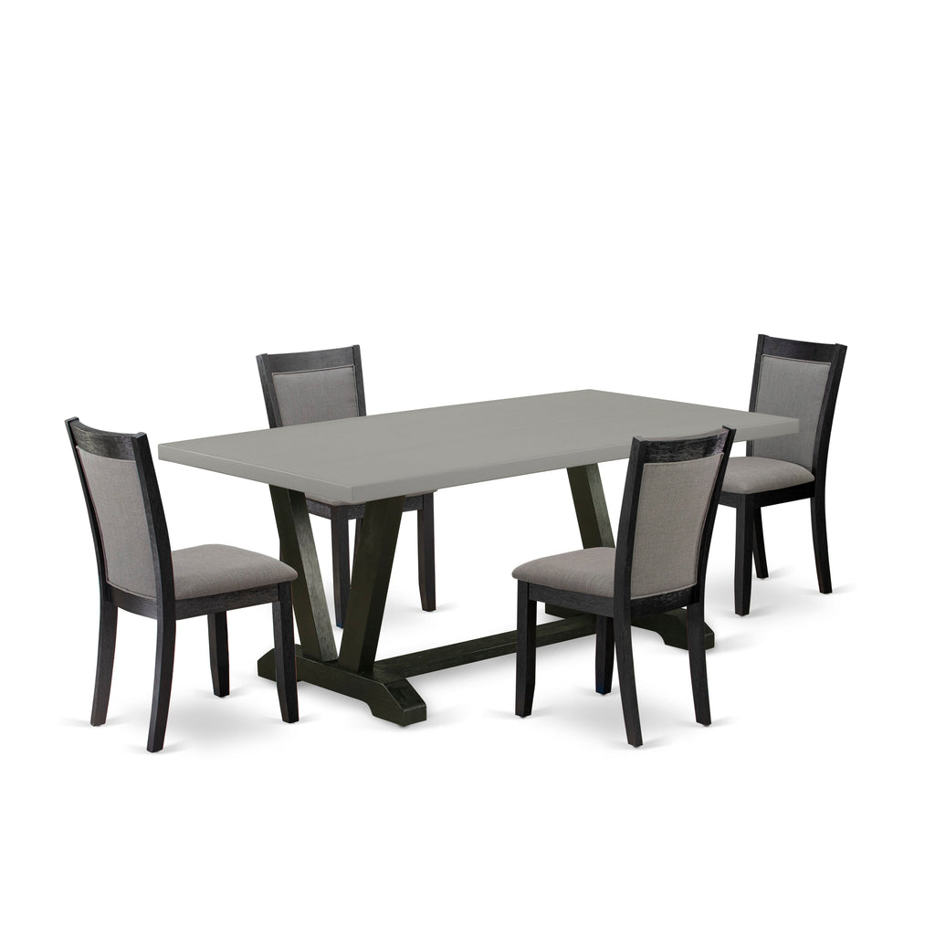 V697MXLAY-I 5-Piece Set Rectangle Dining Table with V-Legs & 4 Gotham Grey Chairs, Multicolor Elegance