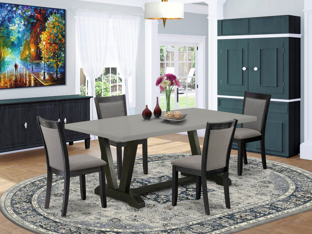 V697MXLAY-I 5-Piece Set Rectangle Dining Table with V-Legs & 4 Gotham Grey Chairs, Multicolor Elegance