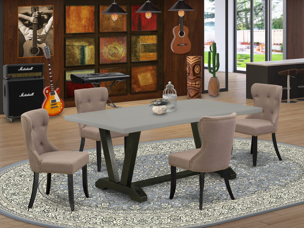 V697S4F3I-E 5-Piece Dining Ensemble with Rectangular Table & 4 Parson Chairs, 40x72