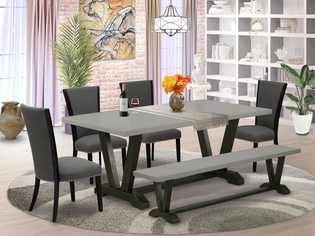V697VWLTU-A - 6-Piece Rectangle Dining Set with Luxe Chairs and Bench