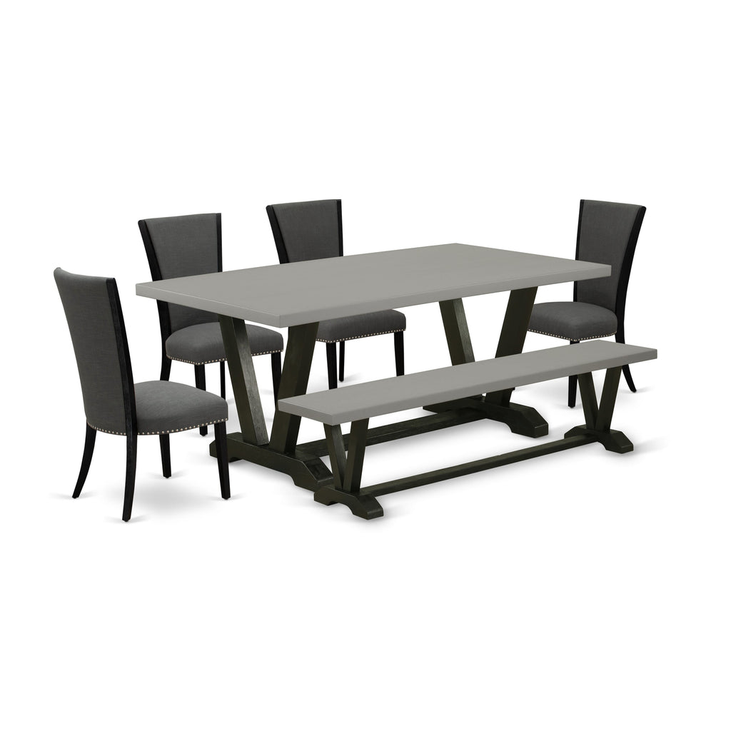 V697VWLTU-A - 6-Piece Rectangle Dining Set with Luxe Chairs and Bench