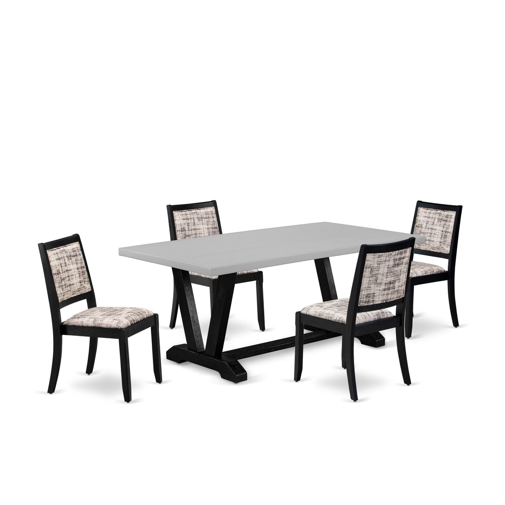 V697X08A0-P Modern 5-Piece Dining Ensemble with Upscale Cement Table and Chic Seating in White and Gray