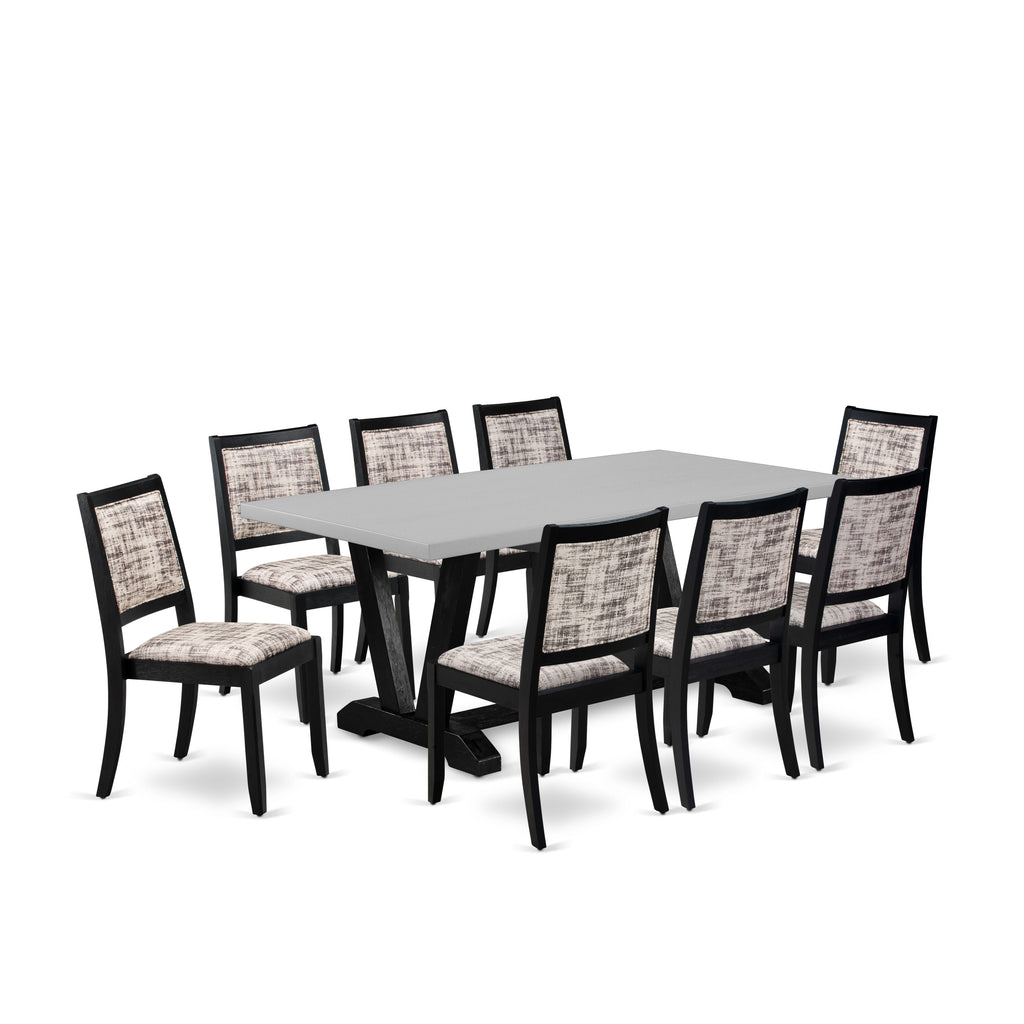 V697X688W-4 Luxurious 9-Piece Dining Ensemble Cement Table & 8 White & Gray Faux Leather Chairs