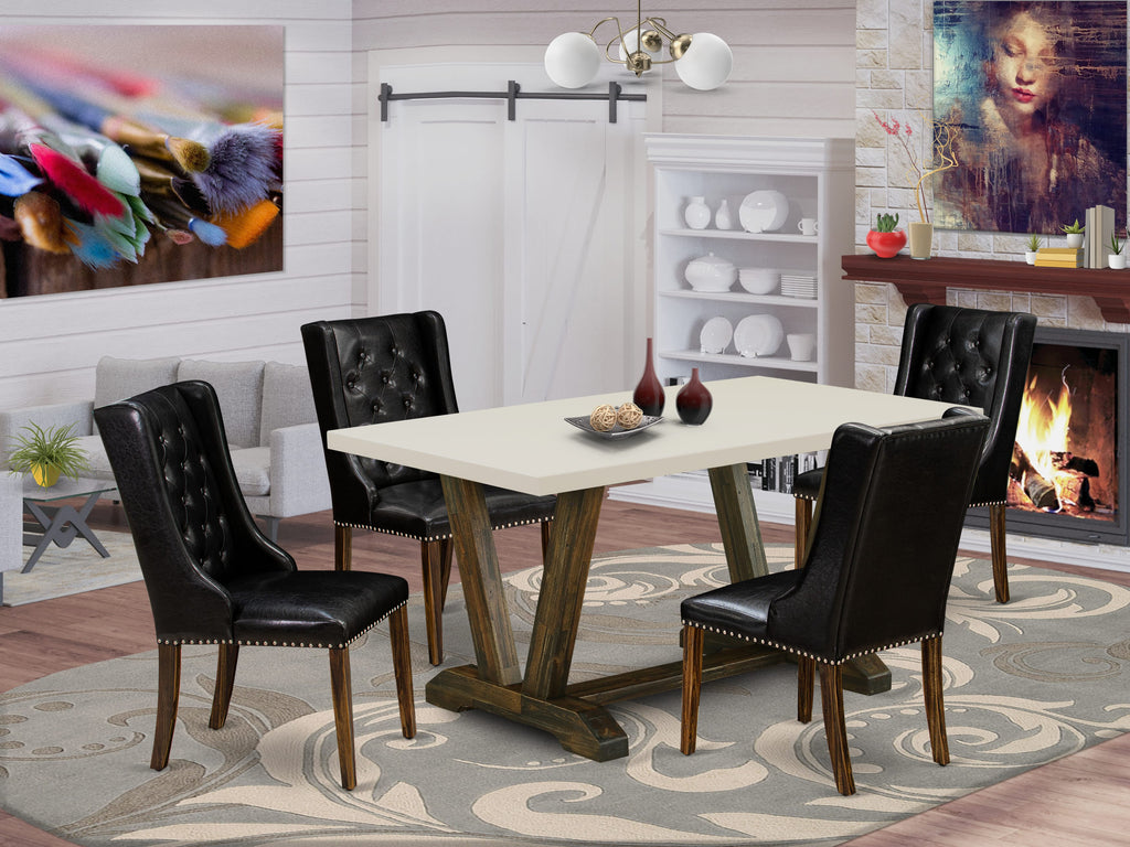 V726F34DK-4 Chic 5-PC RECT Table SET w/ V-Legs & 4 Parson CHAIRS in Multi-Color, 36x60
