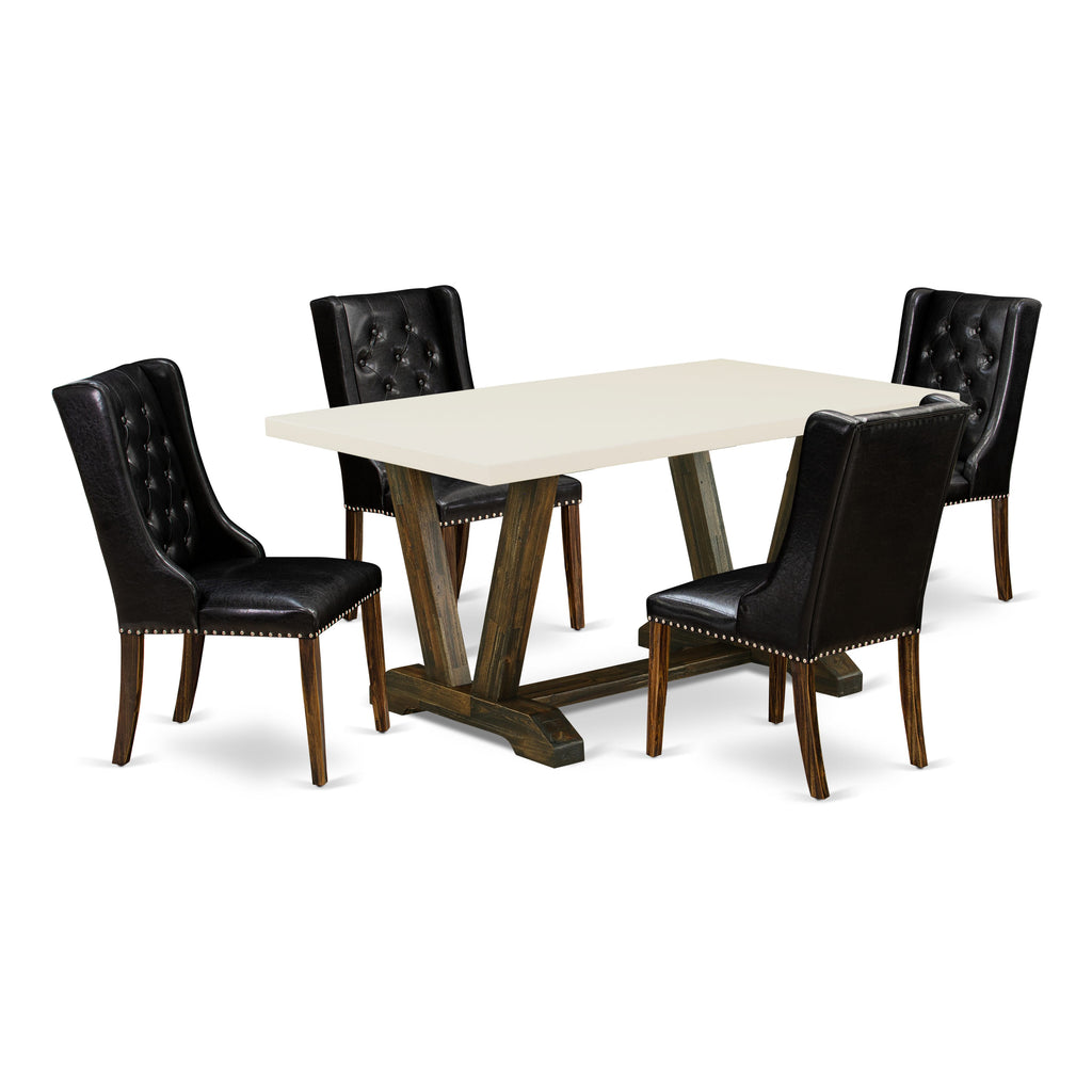 V726F34DK-4 Chic 5-PC RECT Table SET w/ V-Legs & 4 Parson CHAIRS in Multi-Color, 36x60