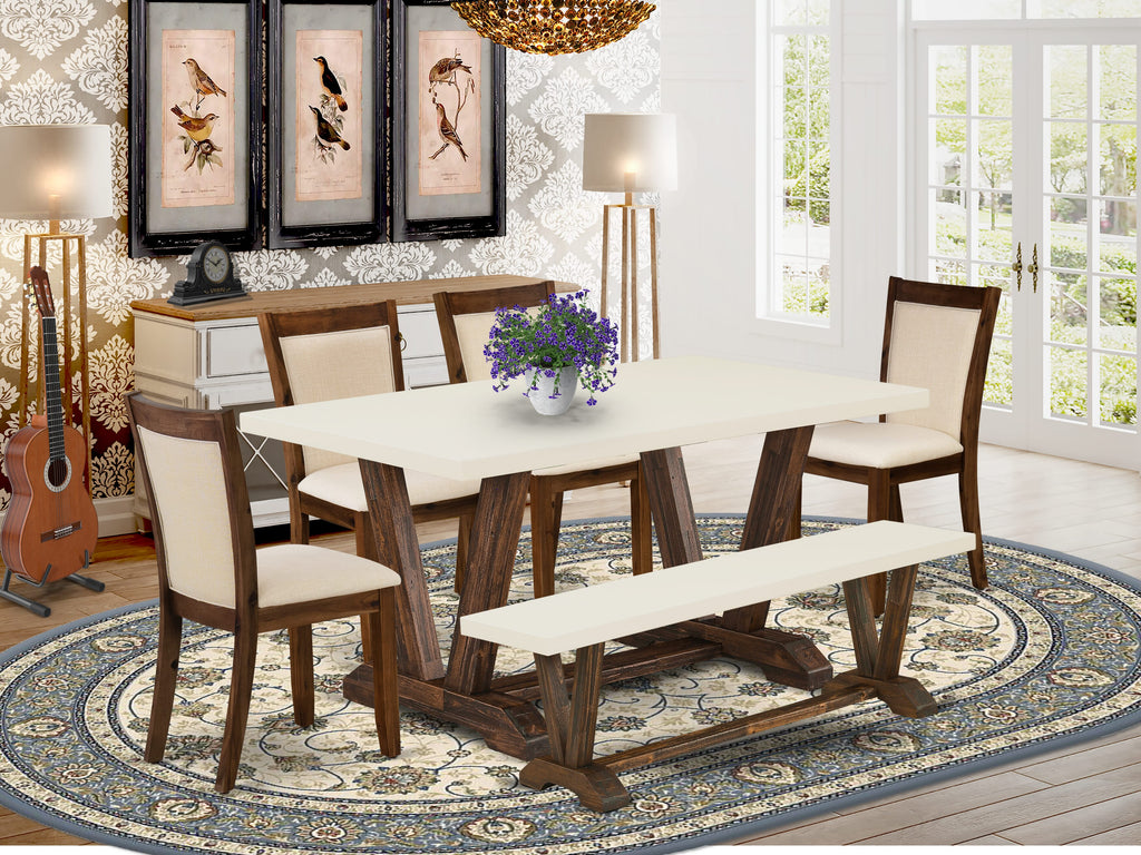 V726M358M-A Deluxe V-Leg Table Set with Parson Chairs & Bench, Multi-Color, 36x60, 6 Pieces